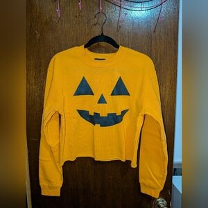 Marshalls Orange Halloween Jack-o'-lantern Pumpkin Cropped Sweatshirt Medium